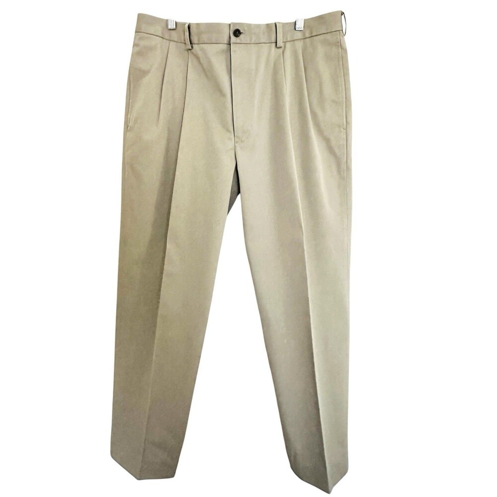 Brooks Brothers Mens Khaki Pants 37x32 (Fit 37x30.25) Thompson Cotton Pleated